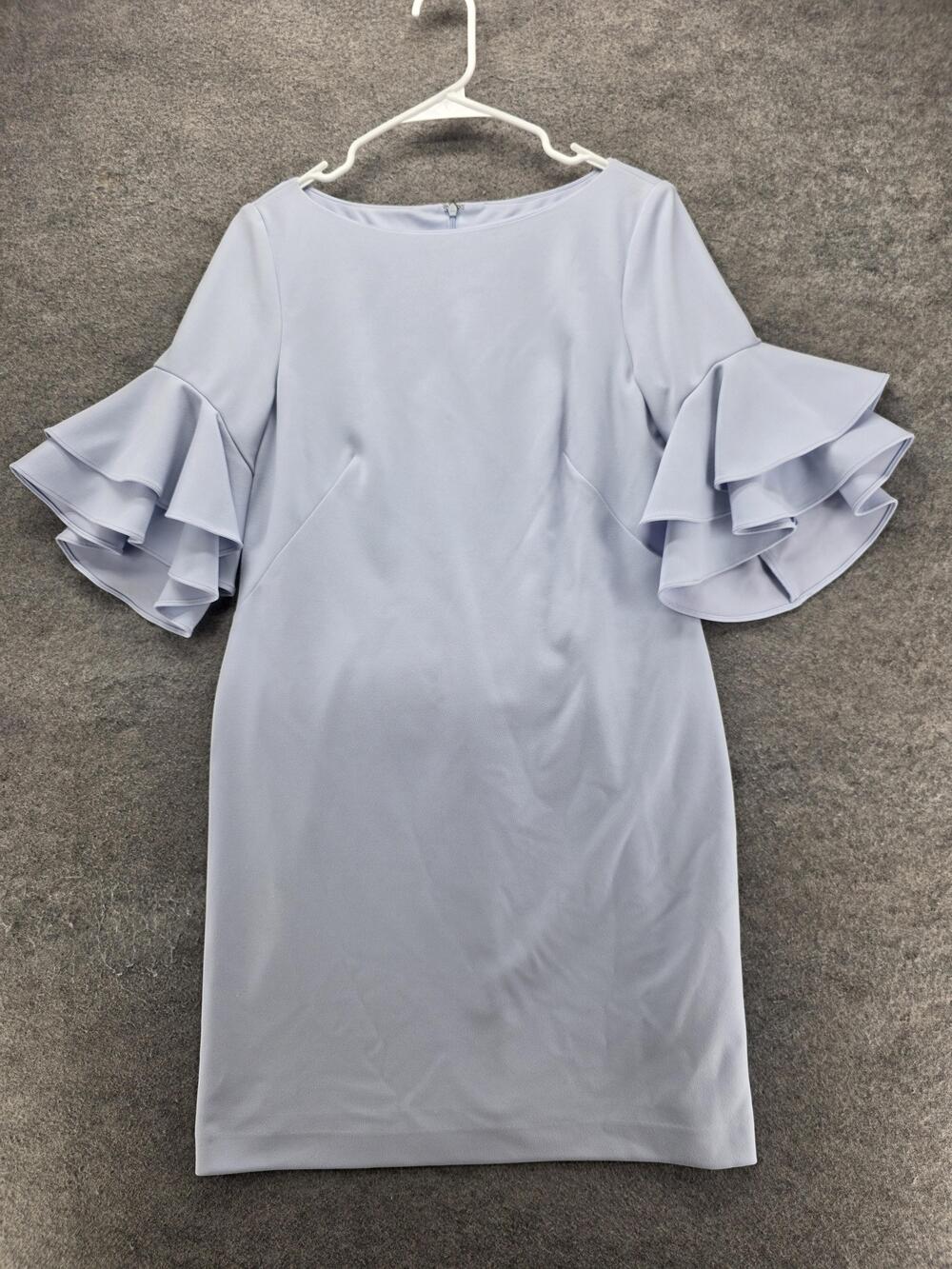 Lauren Ralph Lauren Dress Womens 6 Blue Sheath Short Bell Sleeve Ruffle Stretch